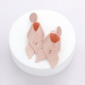 Rose Gold Bow Ribbon Leather Dangle Earrings 2.75" Fashion Jewelry Accessory